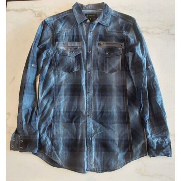 International Concepts Men's Shirt Blue Plaid Western Snap Button Long Sleeve-Sm - Picture 9 of 9